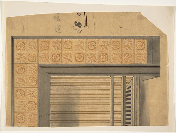 Anonymous, British, 19th century, One half a Tiled Fireplace Surround