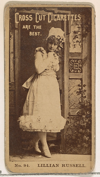 W. Duke, Sons & Co., Card Number 94, Lillian Russell, from the Actors and Actresses series (N145-2) issued by Duke Sons & Co. to promote Cross Cut Cigarettes