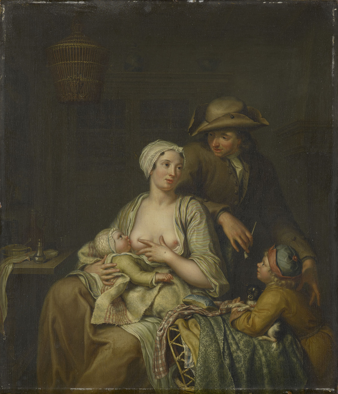 Hieronymus van der Mij, A Family Group with a Mother Feeding her Children