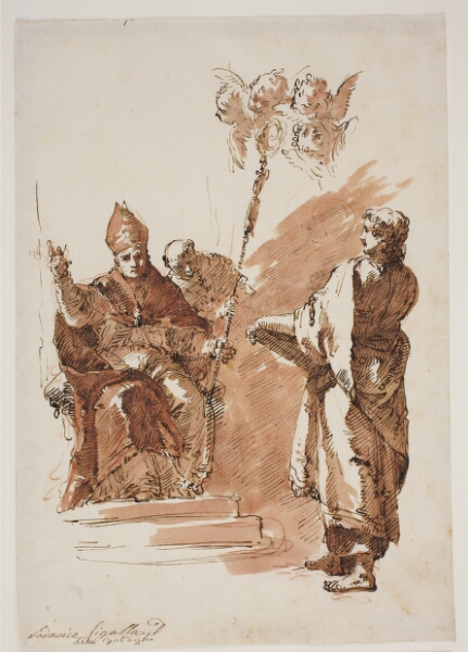 Francesco Fontebasso, Ludvig den Hellige, siddende, med apostlen Johannes stående ved sin side. Studie til altertavle i Chiesa dell’Angelo Raffaele, Venedig