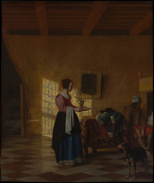Pieter de Hooch, Woman with a Water Pitcher, and a Man by a Bed