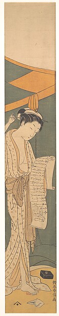Suzuki Harunobu, Woman in Night Robe Reading a Letter