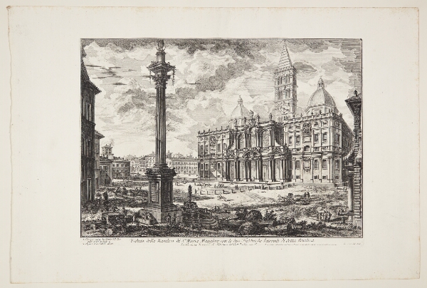 Giovanni Battista Piranesi, Udsigt mod Basilica di Santa Maria Maggiore, med dens sidebygninger og søjlen ved Konstantinbasilikaen i forgrunden