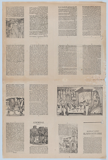 José Guadalupe Posada, An uncut sheet printed on both sides with pages from "Ademdai" and "Agraciado: El niño de un jeme"