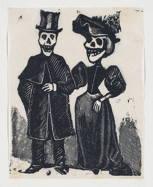 José Guadalupe Posada, Elegantly dressed male and female skeletons arm in arm (vignette for the feast of the dead)