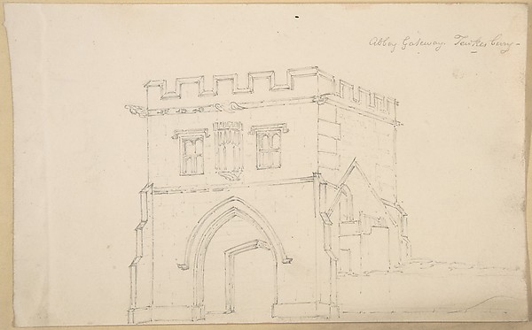 Anonymous, British, 19th century, Abbey Gateway, Tewkesbury; Figure from Tomb at Great Malvern (verso)