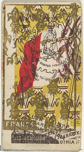 Allen & Ginter, Virginia and France (double-printed card), from Flags of All Nations, Series 1 (N9) for Allen & Ginter Cigarettes Brands