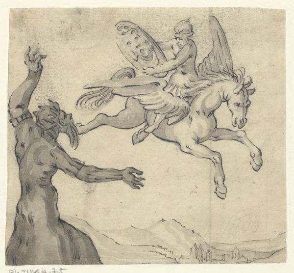 Unknown artist, King gesturing to Perseus, flying on Pegasus