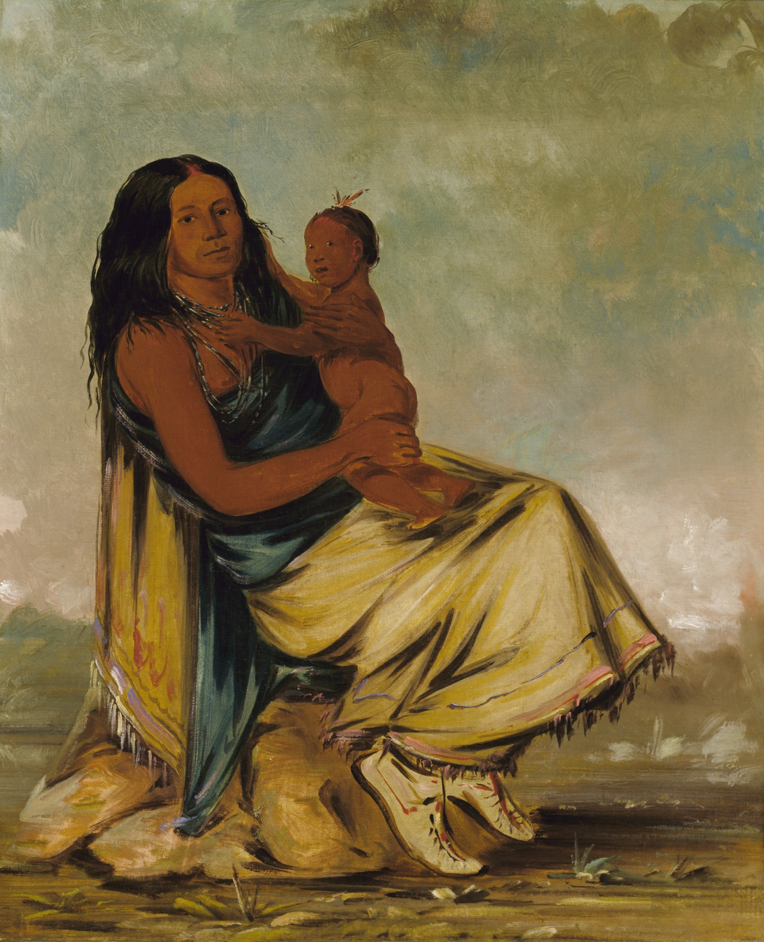 George Catlin, Wáh-chee-te, Wife of Cler-mónt, and Child