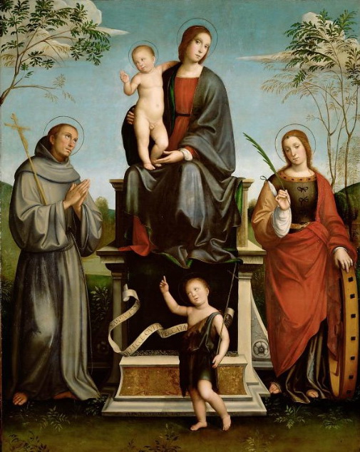 Francesco Francia, Mary with Child, St. Francis, St. Catherine and young St. John the Baptist