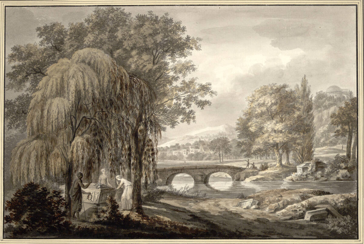 FrançoisLefèbvre, Arkadische Landschaft mit Grabmal unter einer Trauerweide