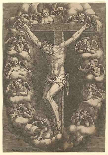 Giorgio Ghisi, Christ crucified surrounded by mourning angels