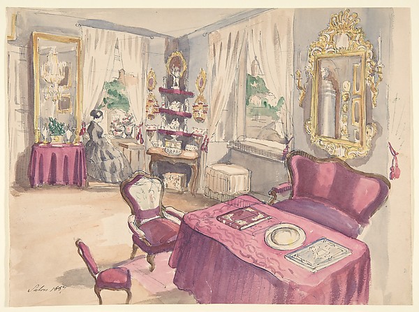 Anonymous, French, 19th century, Drawing of an Interior: Salon