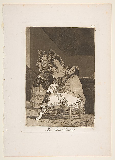 Goya (Francisco de Goya y Lucientes), Plate 35 from "Los Caprichos": She fleeces him (Le descañona)