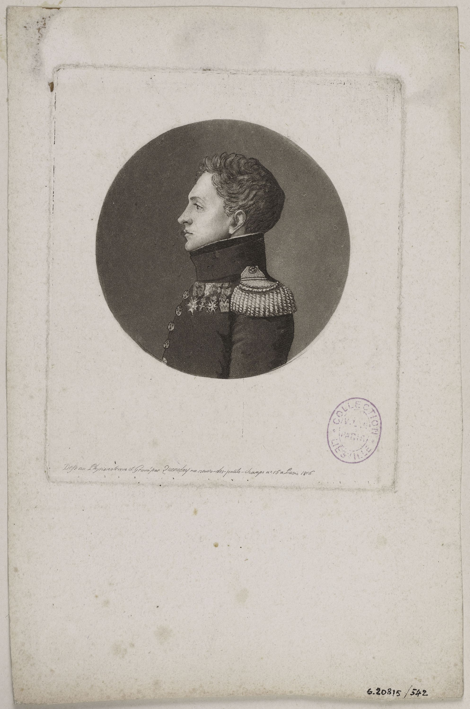 Edmé Quenedey, Portrait d'un homme, représentant un militaire, fin XVIIIème siècle/début XIXème siècle