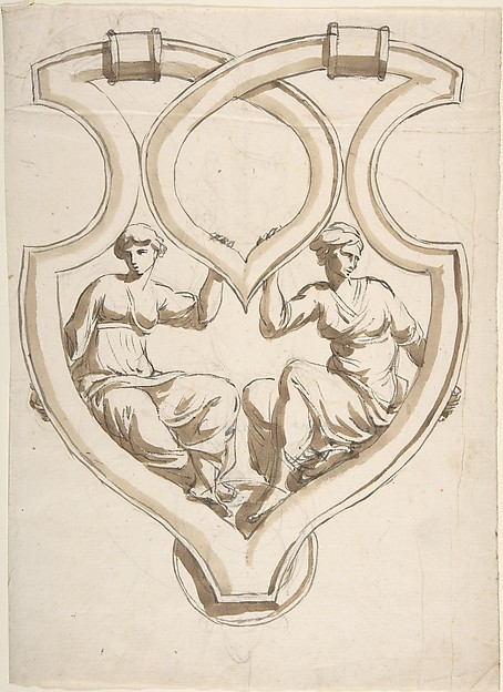 Anonymous, French, 19th century, Two Female Figures in Interlaced Cartouche Design for Door Knocker