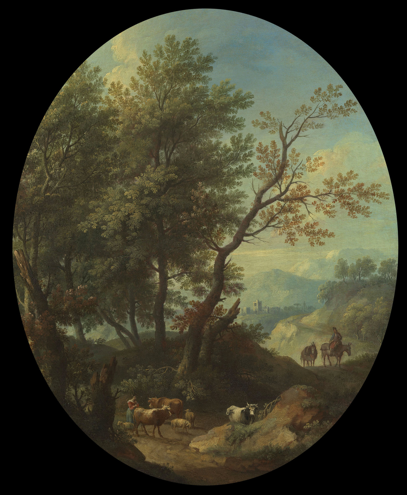 Giovanni Battista Cimaroli, A Mountainous Wooded Landscape with Cattle