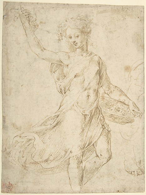 Anonymous, Italian, 16th century, Flora (recto); Mountainous Landscape with Buildings (verso)