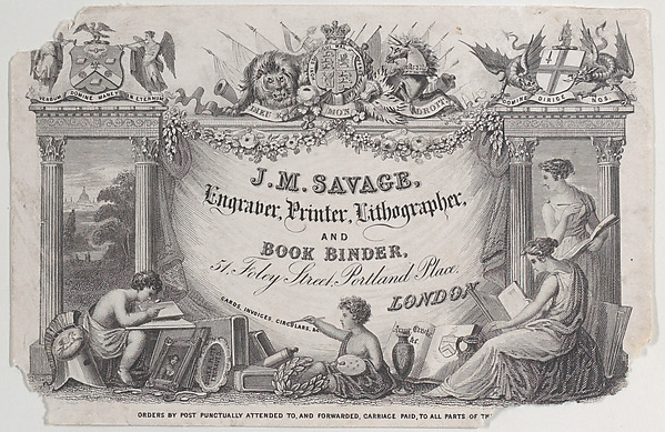 Anonymous, British, 19th century, Trade Card for J.M. Savage, engraver, printer and lithographer