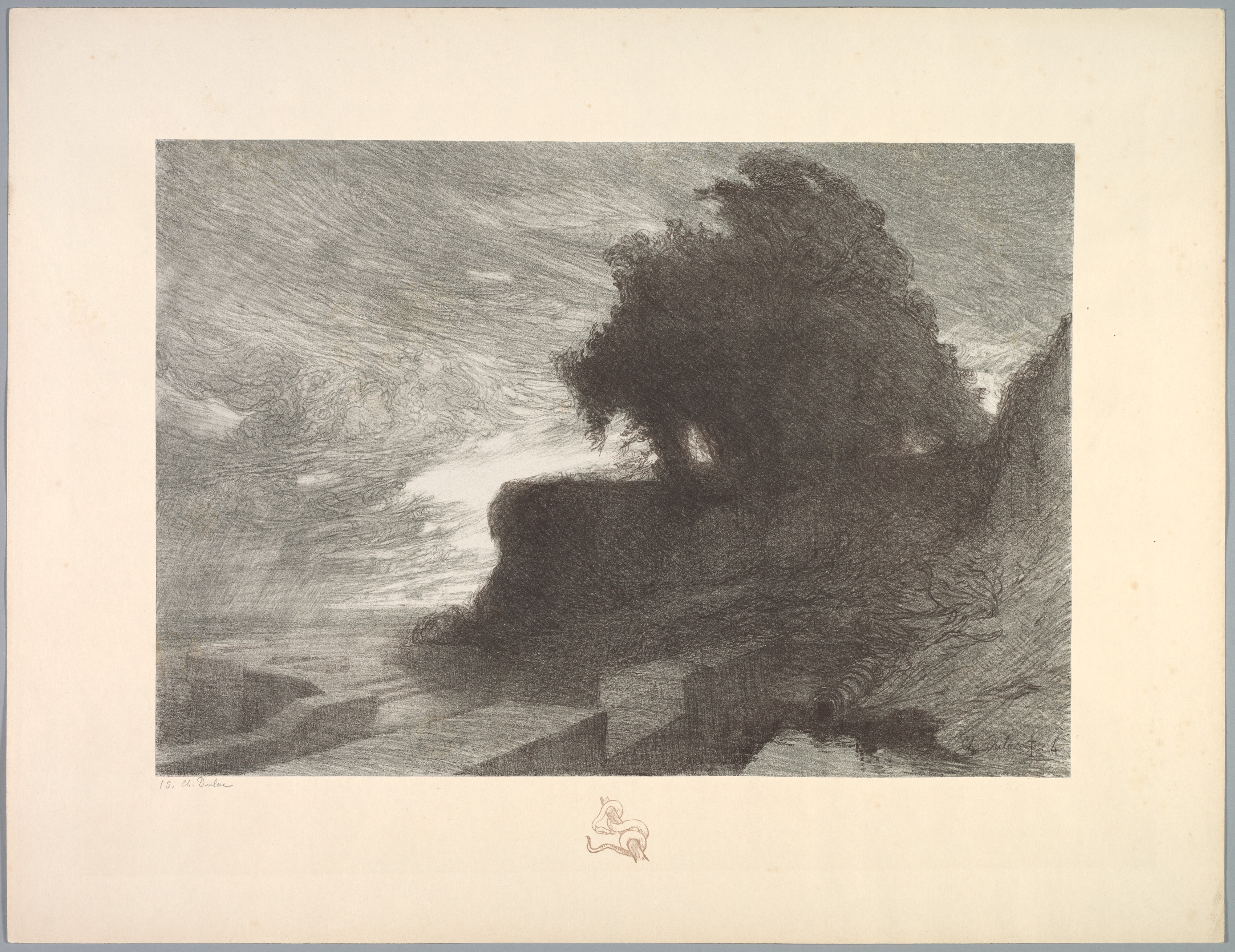 Charles Marie Dulac, Suite de Paysages: Landscape, Plate 4, Remarque, Snake