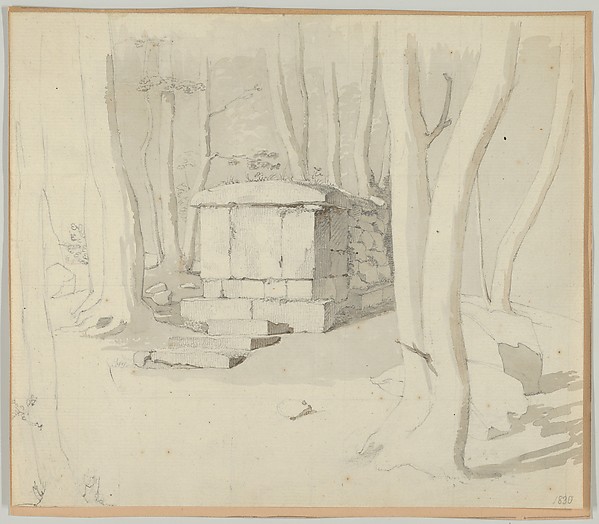 Christen Købke, A Stone Tomb in a Forest; verso: Study of a Flower