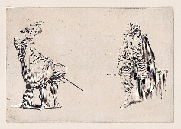 Jacques Callot, Deux Personnages Assis (Two Seated Figures), from "Les Caprices" Series A, The Florence Set