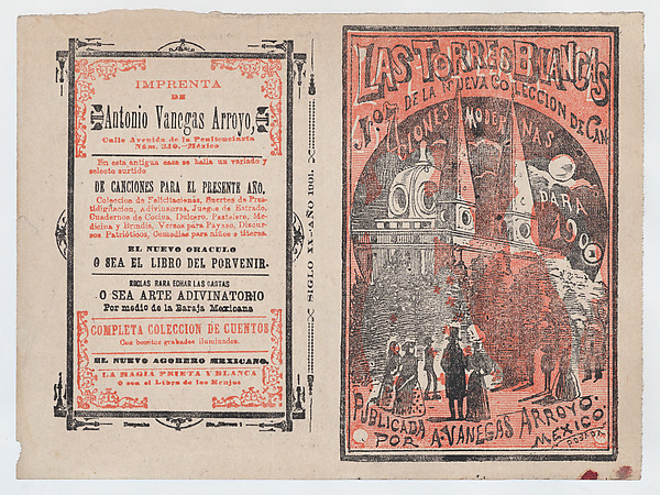 José Guadalupe Posada, Cover for 'Las Torres Blancas', a group of people walking and looking up at two white towers