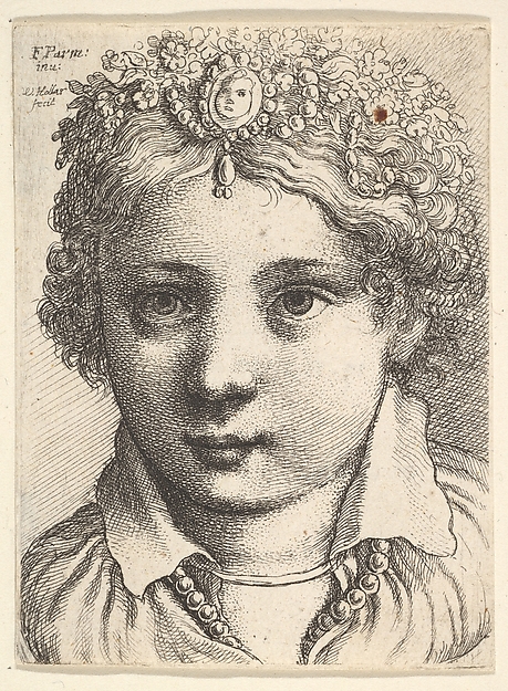 Wenceslaus Hollar, Head of a young girl wearing a jeweled headdress