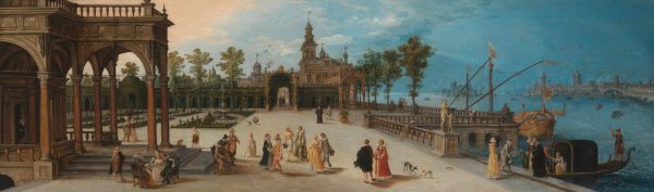 anonymous, Dancing Party in the Forecourt of an Imaginary Palace with a Capriccio View of Venice in the Distance