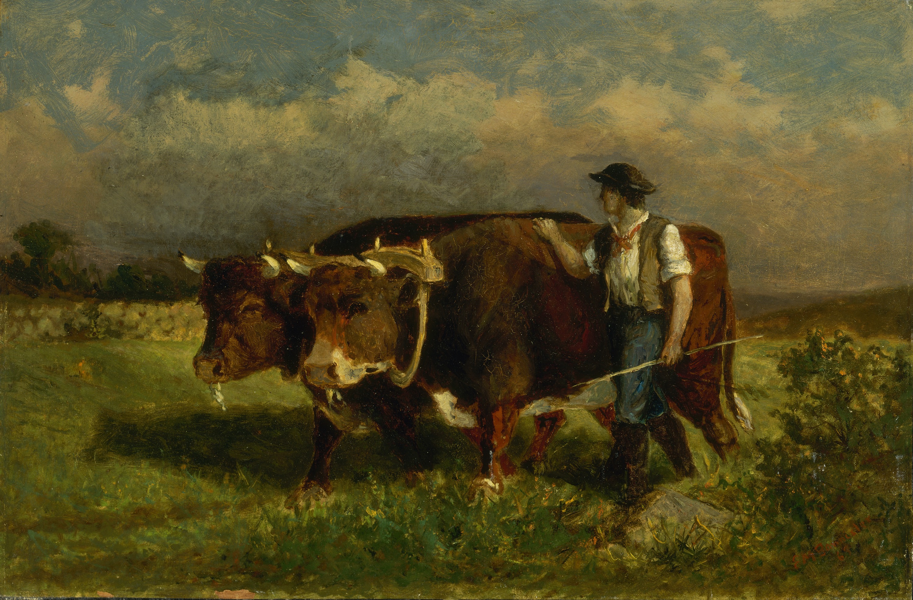 Edward Mitchell Bannister, Untitled (man with two oxen)