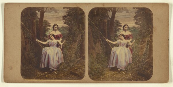 London Stereoscopic and Photographic Company, [Woman pushing another woman in a swing]