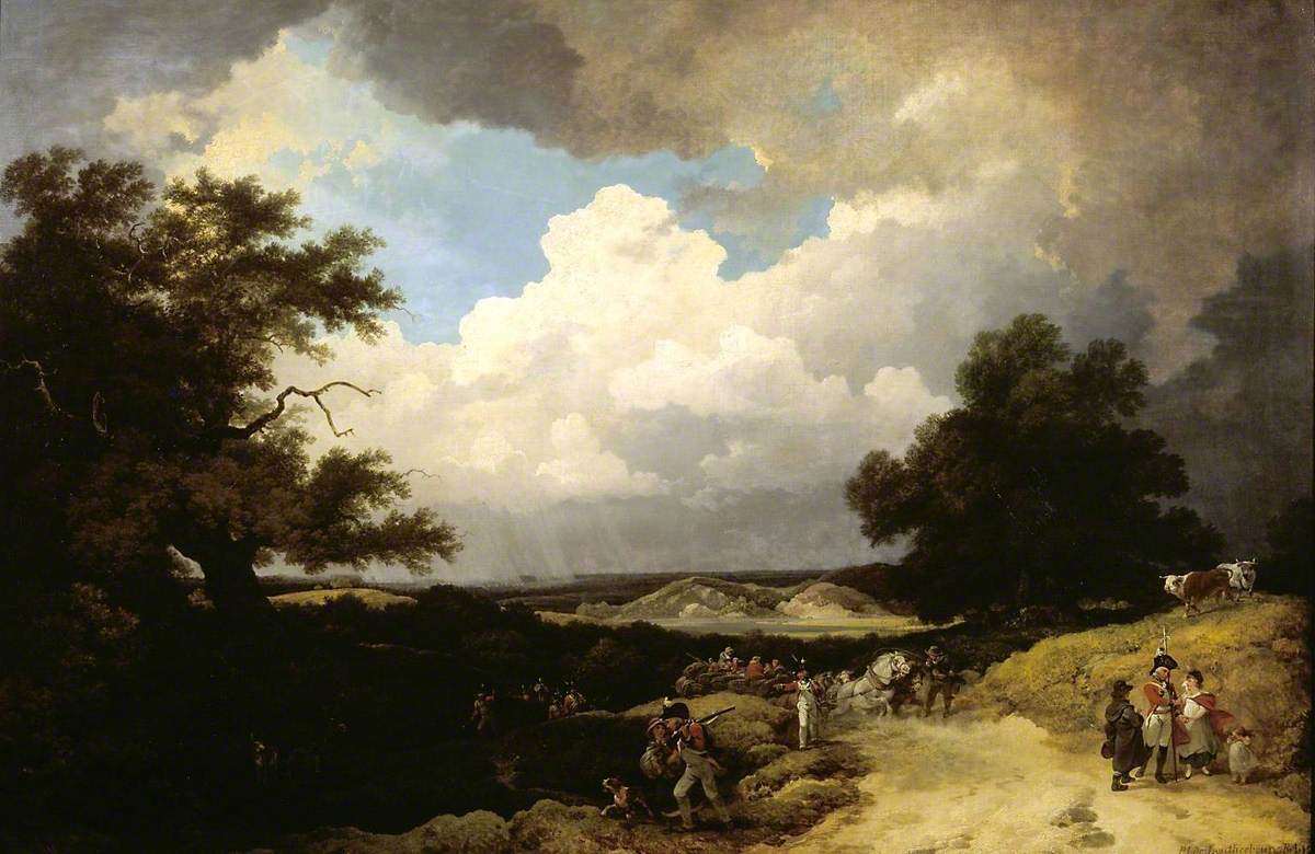 Philip James de Loutherbourg, A Distant Hail-Storm Coming On, and the March of Soldiers with their Baggage