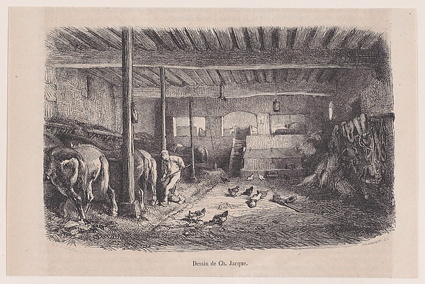 Charles Jacque, A Stable, from "Le Magasin Pittoresque"