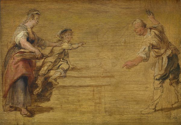 Peter Paul Rubens, Kitchen Maid, Butcher and Boy around a Table