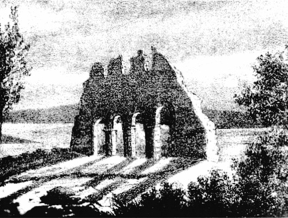 Anno Domkirkeodden, REPRO, TEGNING, DOMKIRKERUINEN, STEINTRYKK AV WERGMANN.