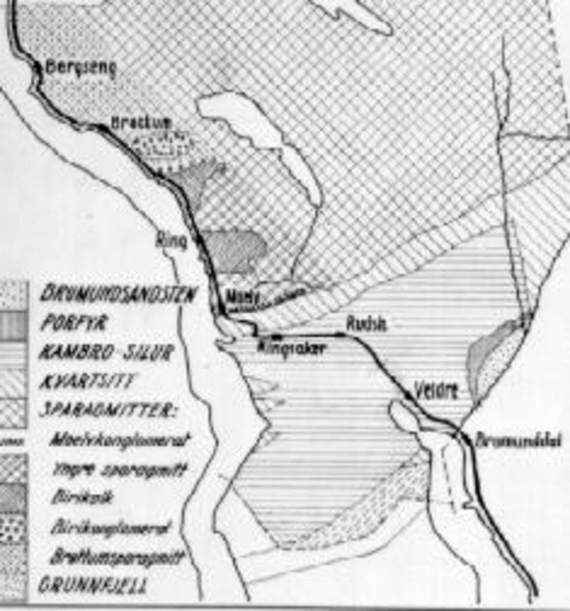 Anno Domkirkeodden, Geologisk kart over Ringsaker fra Brumunddal til Bergseng.