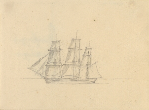 C.W. Eckersberg, En fuldrigger under sejl.