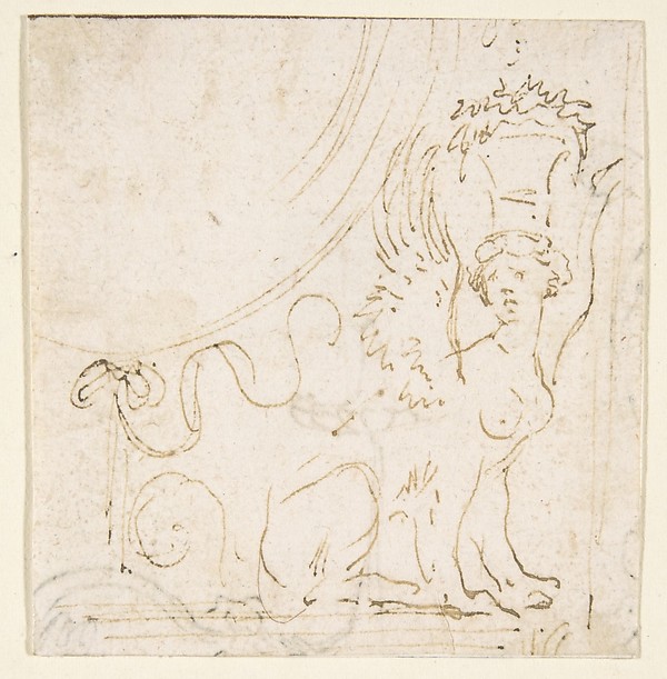 Stefano della Bella, Ornamental Design with a Sphinx Bearing a Vessel on Her Head.
