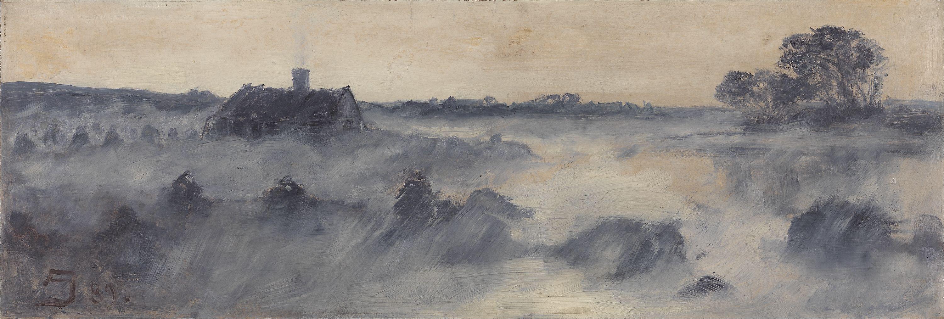 August Jerndorff, "De svaje Rør stak de flossede Dupper op i den violette Damp; og et lavt hus, hvis Yderveg var flettet av disse Rør, stak Taget op igennem Dampen"