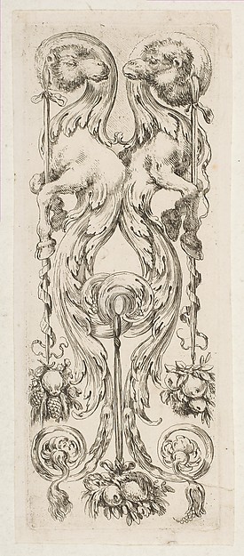 Stefano della Bella, Two Facing Camel Heads with Bodies Terminating in Ornament