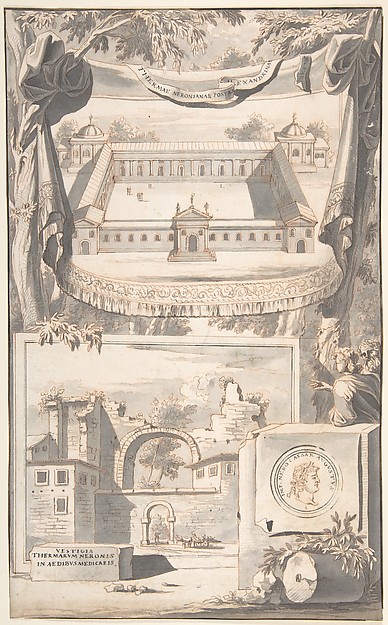 Jan Goeree, A Reconstruction of the Thermae of Nero (above) and a View of the Ruins (below)