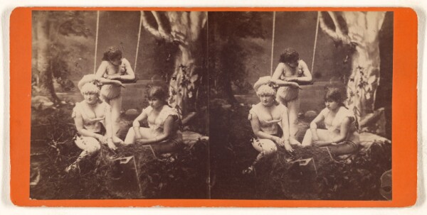 Unknown, [Women in costumes showing cleavage in a fake forest setting]