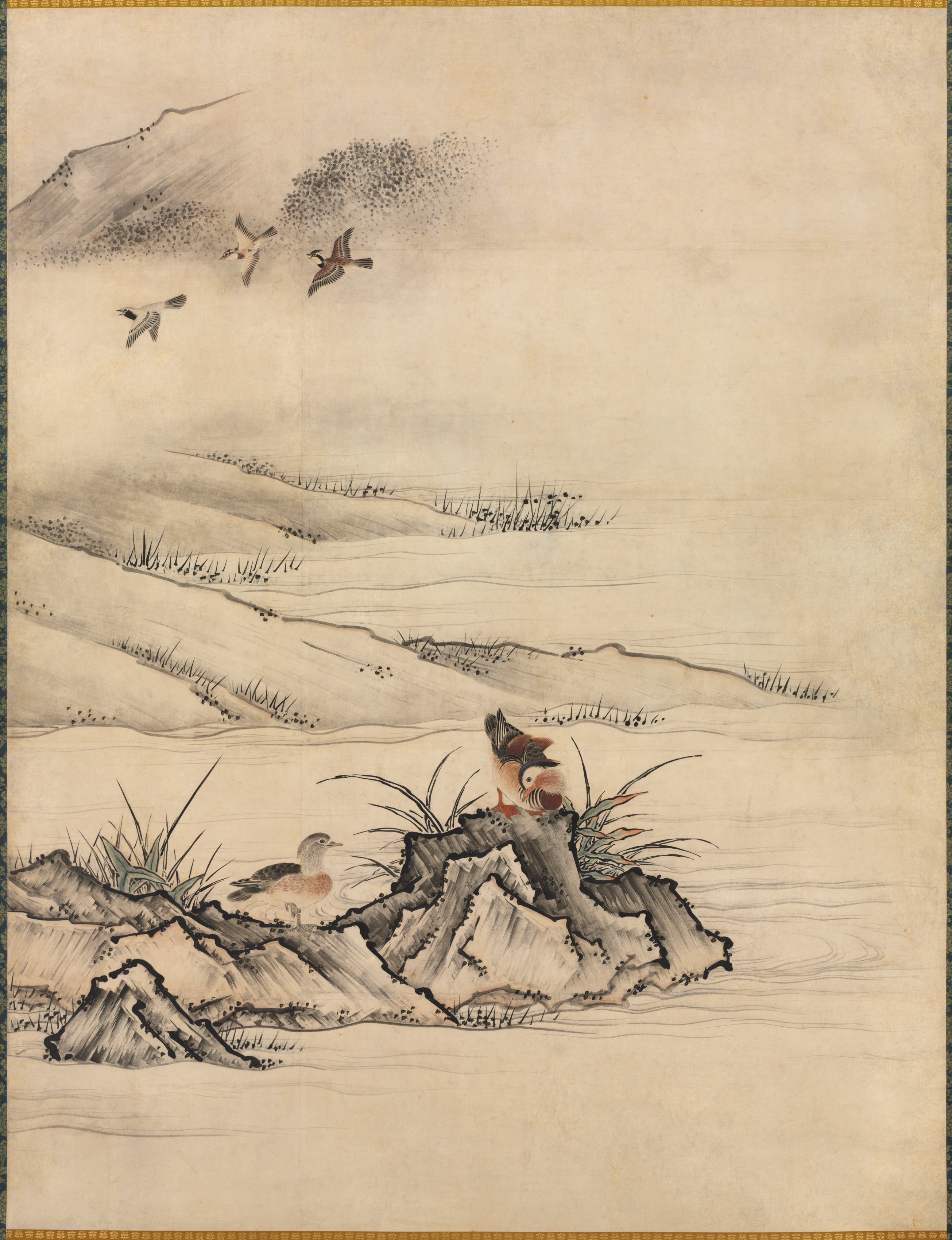 Kano Motonobu, Flowers and Birds in a Spring Landscape
