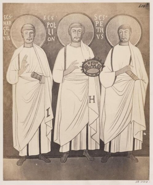 Parker, John Henry, Catacomb of S. Pontianus - Painting of SS. Marcellinus, Pollion, and Petrus, A.D. 858-867