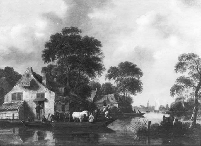 Salomon Rombouts, River view with ferry
