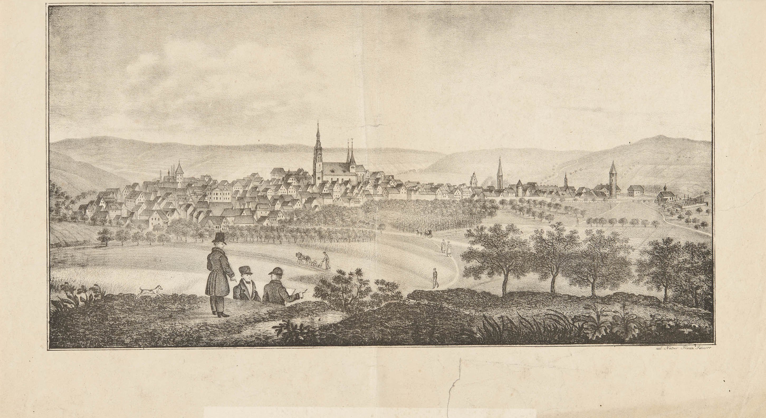 Franz Schnorr, Kopf eines Lehrbriefes mit Ansicht von Weil der Stadt