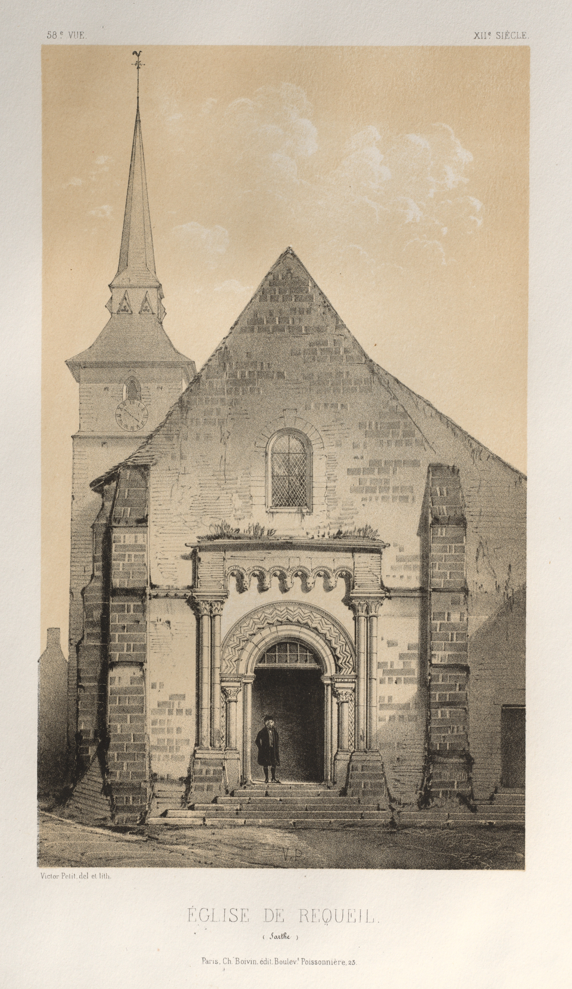 Victor Petit, Architecture Pittoresque ou Monuments des XVeme. Et XVIeme. Siecles: Chateaux de France des XV et XVI Siecles: Pl. 58, Église De Requeil (Sarthe)