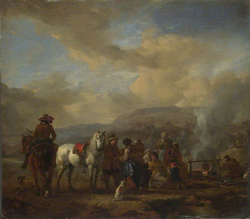 Philips Wouwerman, Two Horsemen at a Gipsy Encampment