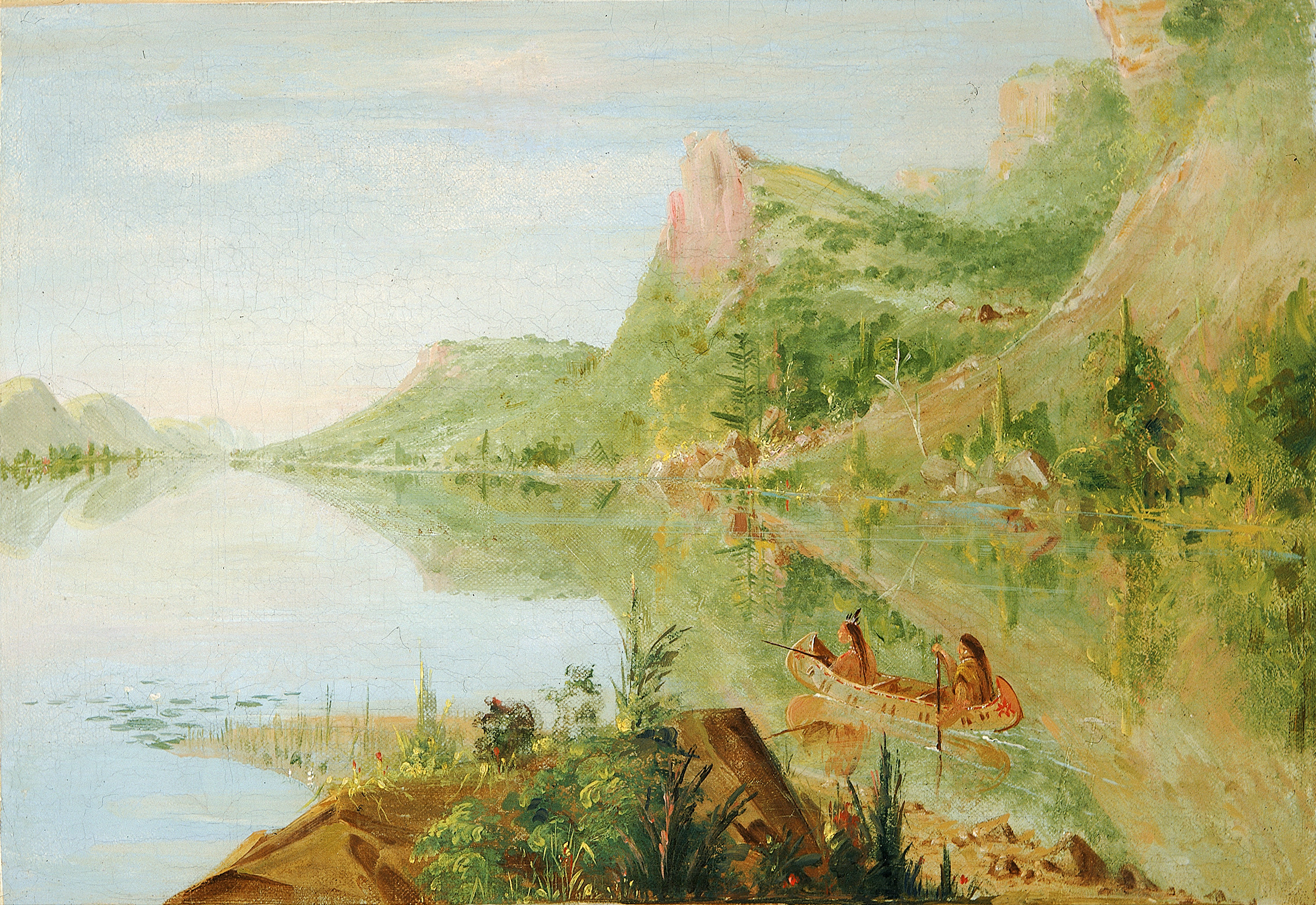 George Catlin, View on the Wisconsin River, Winnebago Shooting Ducks