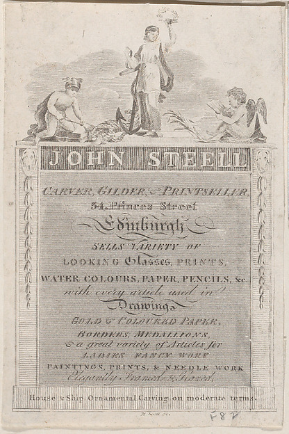 Anonymous, British, late 18th–early 19th century, Trade Card for John Steell, Carver, Gilder, and Printseller